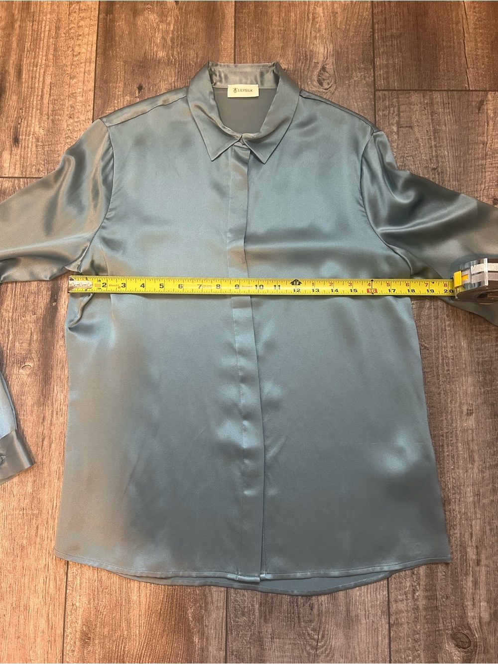 LilySilk 100% Mulberry Silk Button-Down Blouse — Slate Blue-Grey — Sz S - Picture 8 of 10